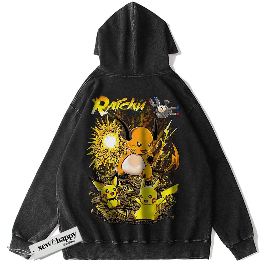 Wash Hoodie Pikachu Hoodie, Raichu Hoodie, Pokemon Hoodie, Anime Hoodie, Vintage Hoodie