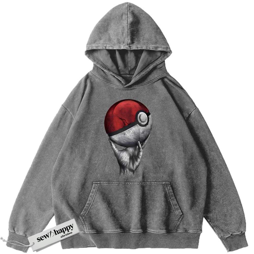 Wash Hoodie Poke Ball Hoodie, Pokemon Hoodie, Anime Hoodie, Vintage Hoodie