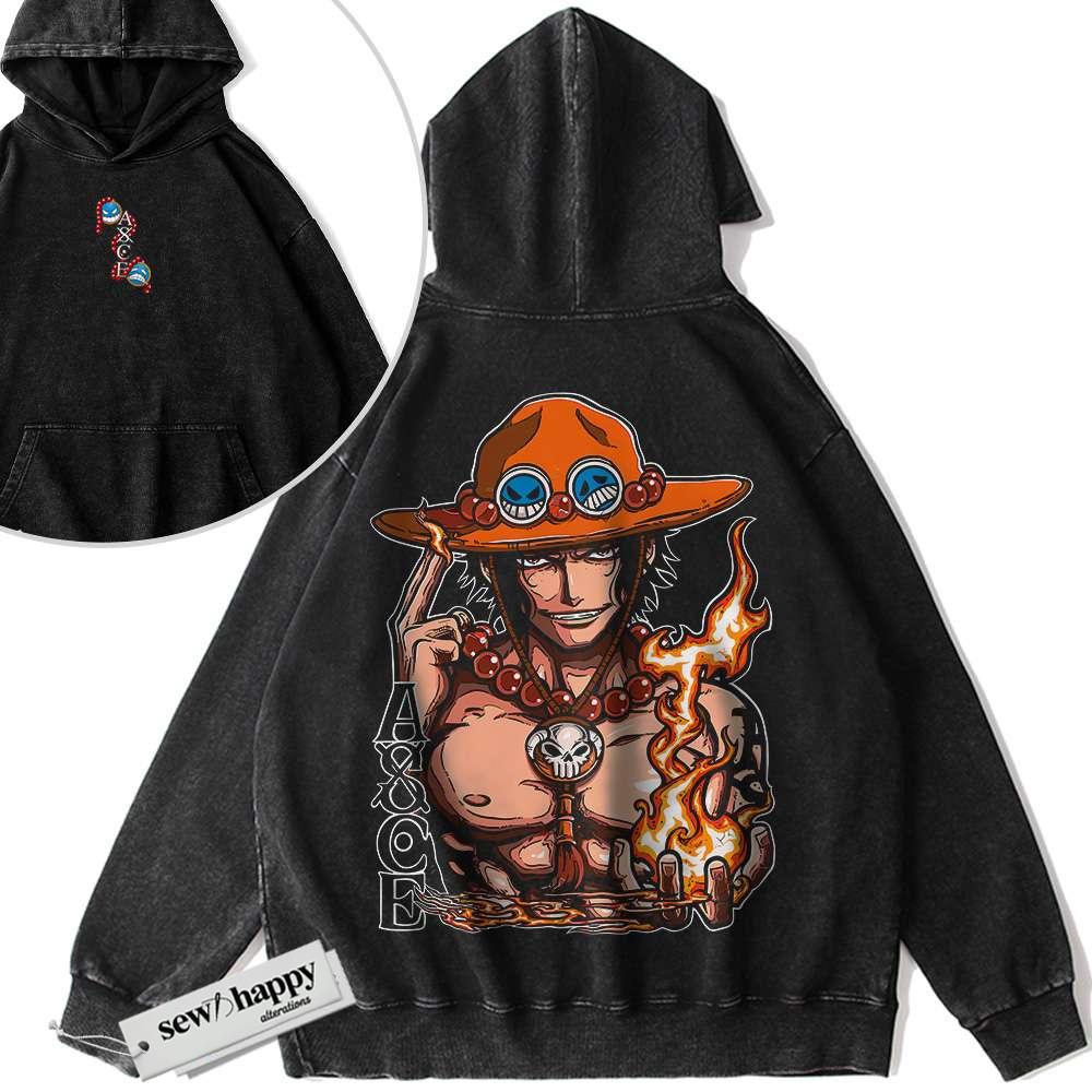 Wash Hoodie Portgas D Ace Hoodie, One Piece Hoodie, Anime Hoodie, Vintage Hoodie 2-Sided