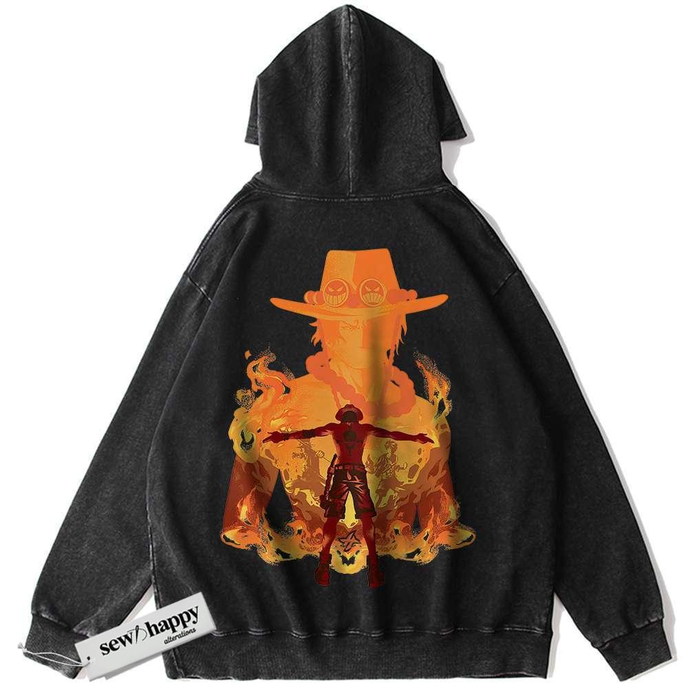 Wash Hoodie Portgas D Ace Hoodie, One Piece Hoodie, Anime Hoodie, Vintage Hoodie