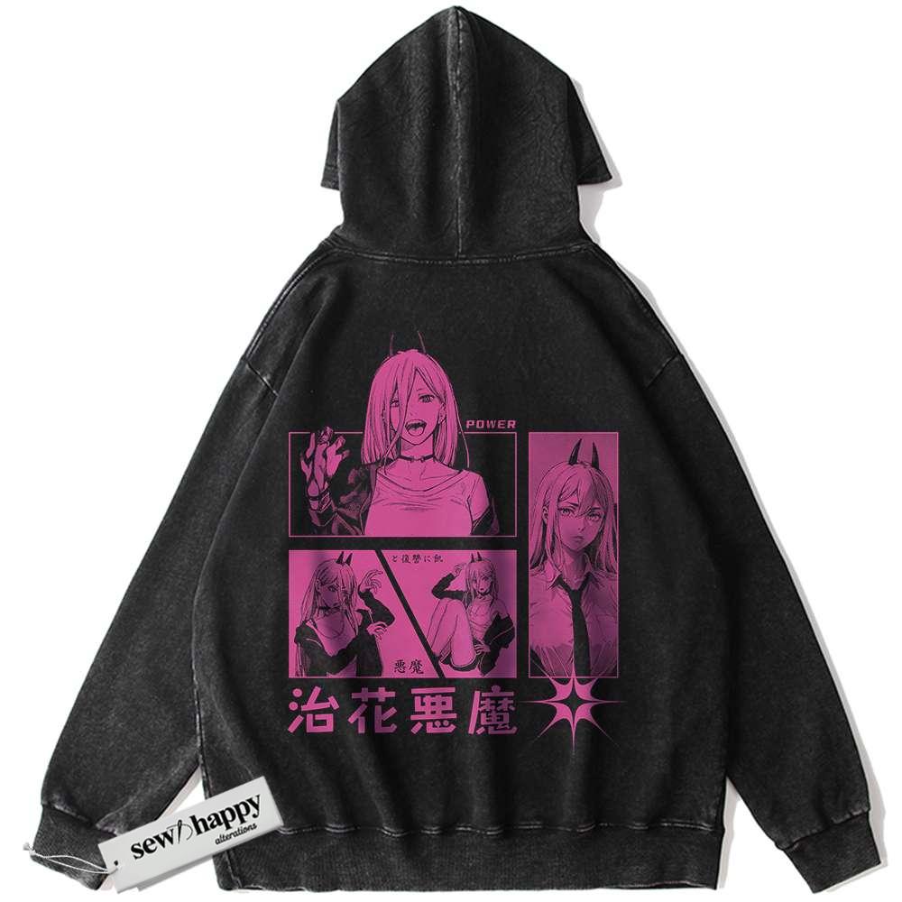 Wash Hoodie Power Hoodie, Chainsaw Man Hoodie, Anime Hoodie, Vintage Hoodie