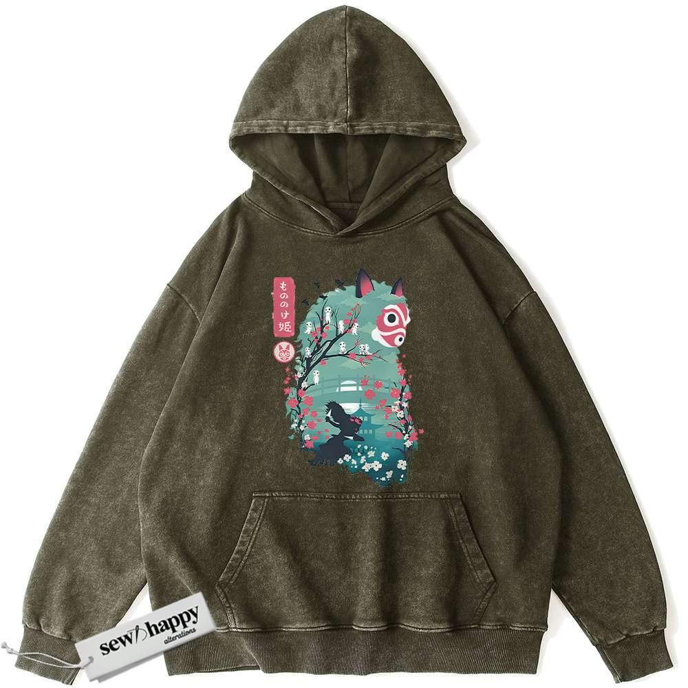Wash Hoodie Princess Mononoke Hoodie, Studio Ghibli Hoodie, Anime Hoodie, Vintage Hoodie