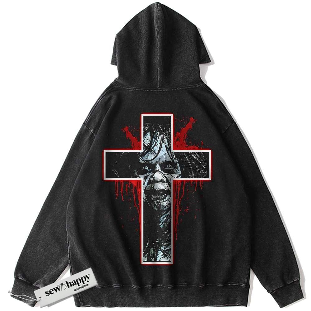 Wash Hoodie Regan MacNeil Hoodie, The Exorcist Hoodie, Halloween Hoodie, Horror Hoodie, Vintage Hoodie