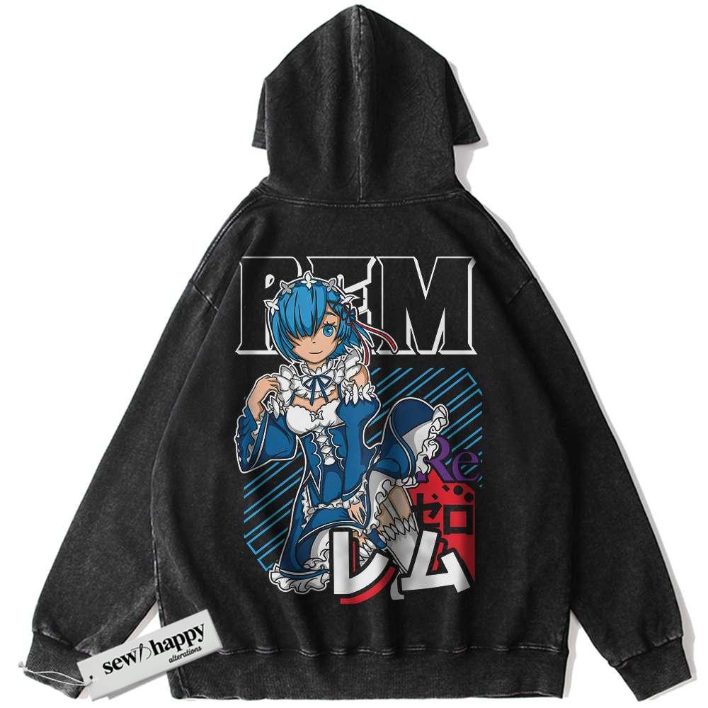Wash Hoodie Rem Hoodie, Re:Zero Hoodie, Anime Hoodie, Vintage Hoodie