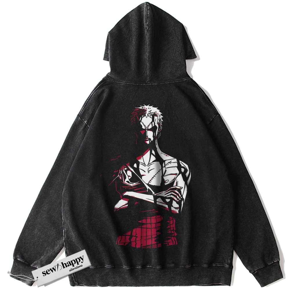 Wash Hoodie Roronoa Zoro Hoodie, One Piece Hoodie, Anime Hoodie, Vintage Hoodie