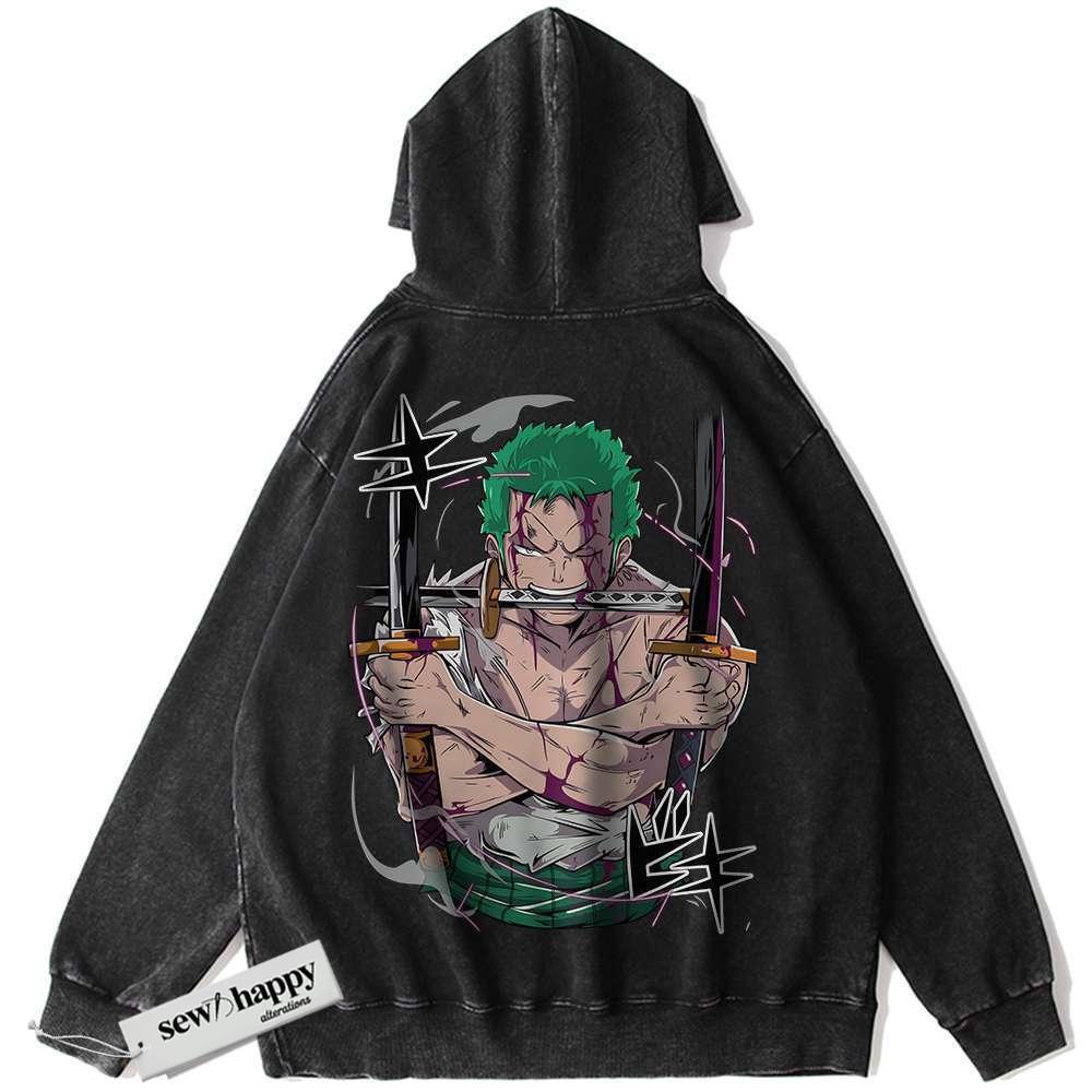 Wash Hoodie Roronoa Zoro Hoodie, One Piece Hoodie, Anime Hoodie, Vintage Hoodie