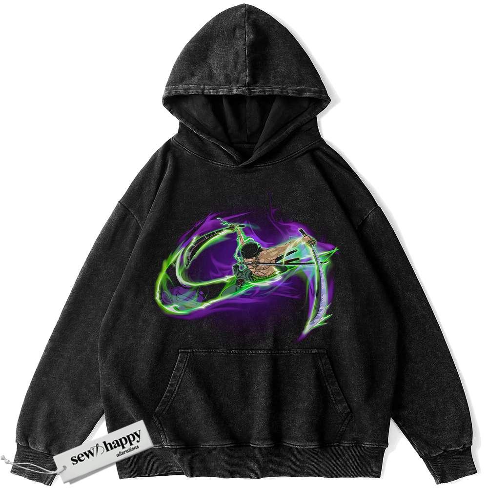 Wash Hoodie Roronoa Zoro Hoodie, One Piece Hoodie, Anime Hoodie, Vintage Hoodie
