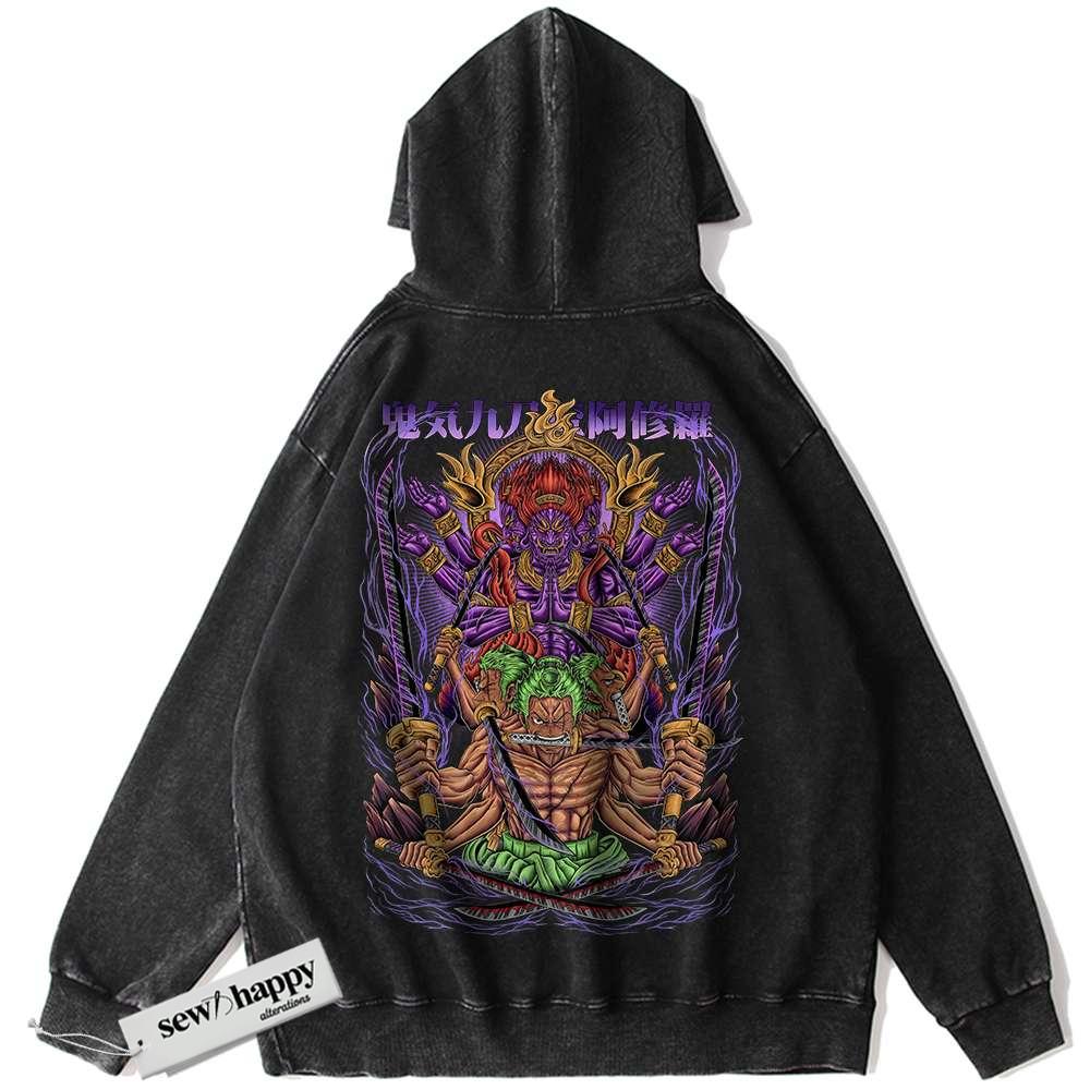 Wash Hoodie Roronoa Zoro Hoodie, One Piece Hoodie, Anime Hoodie, Vintage Hoodie