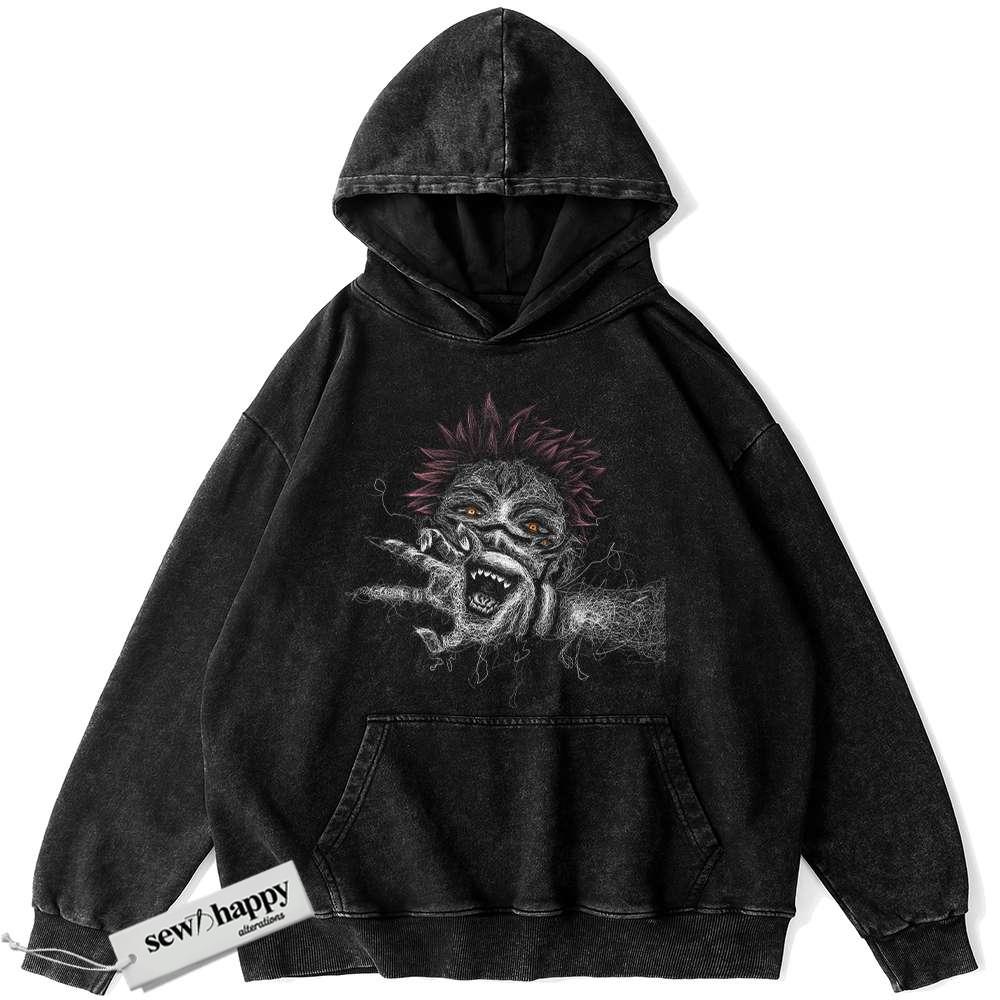 Wash Hoodie Ryomen Sukuna Hoodie, Jujutsu Kaisen Hoodie, Anime Hoodie, Vintage Hoodie