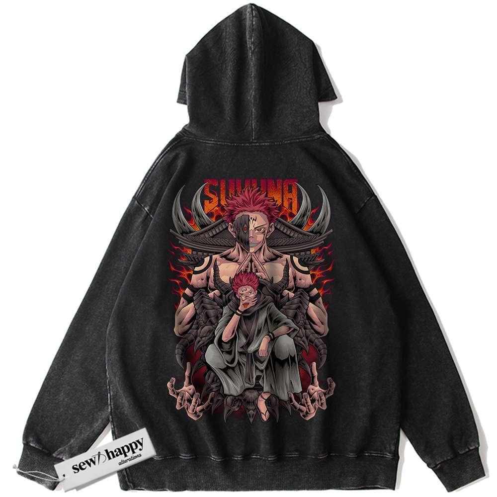 Wash Hoodie Ryomen Sukuna Hoodie, Jujutsu Kaisen Hoodie, Anime Hoodie, Vintage Hoodie