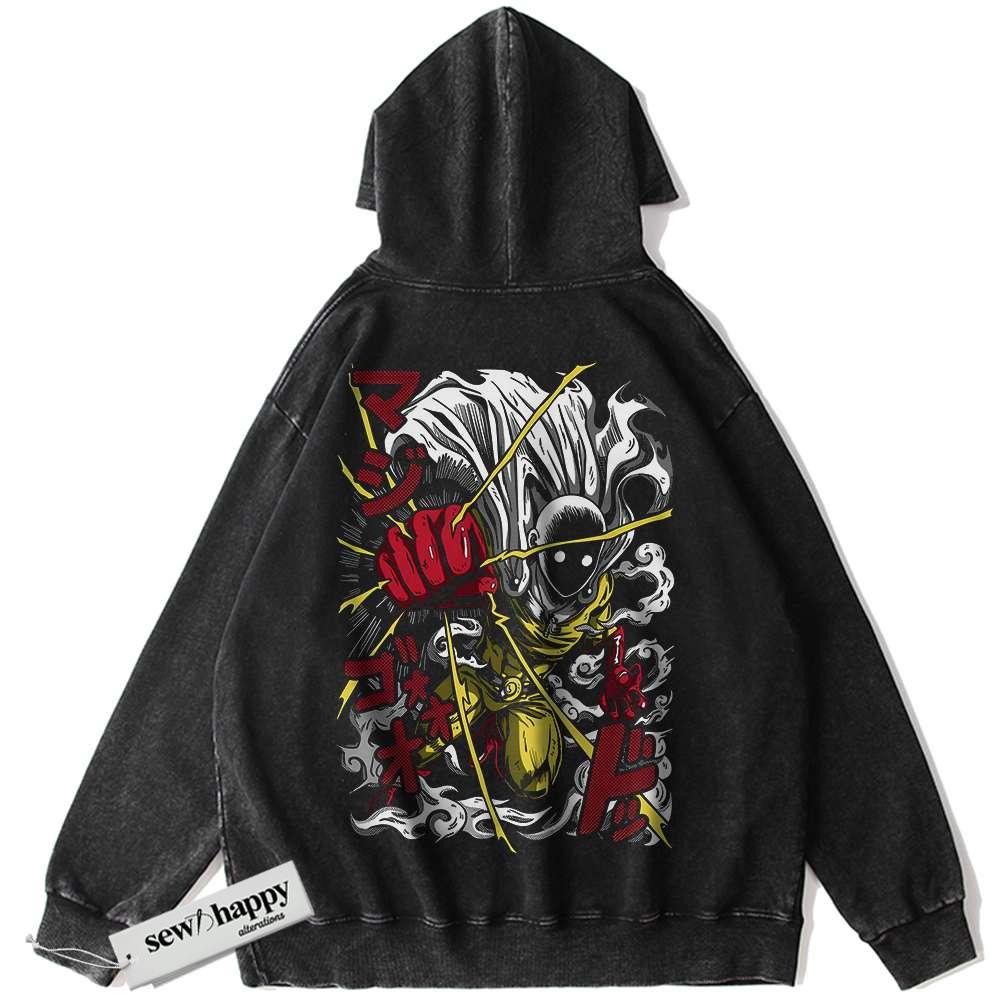Wash Hoodie Saitama Hoodie, One Punch Man Hoodie, Anime Hoodie, Vintage Hoodie