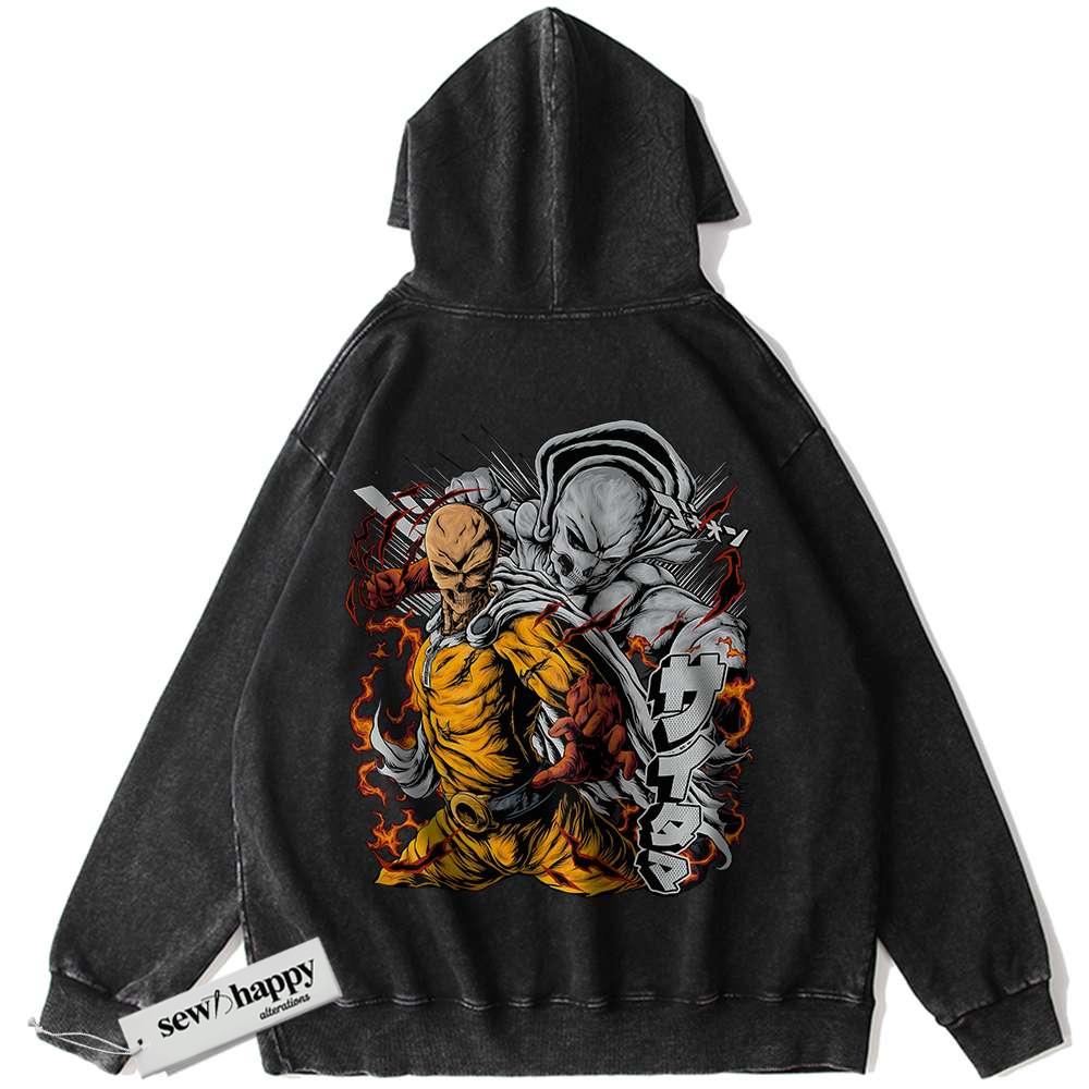 Wash Hoodie Saitama Hoodie, One Punch Man Hoodie, Anime Shirt, Vintage Hoodie