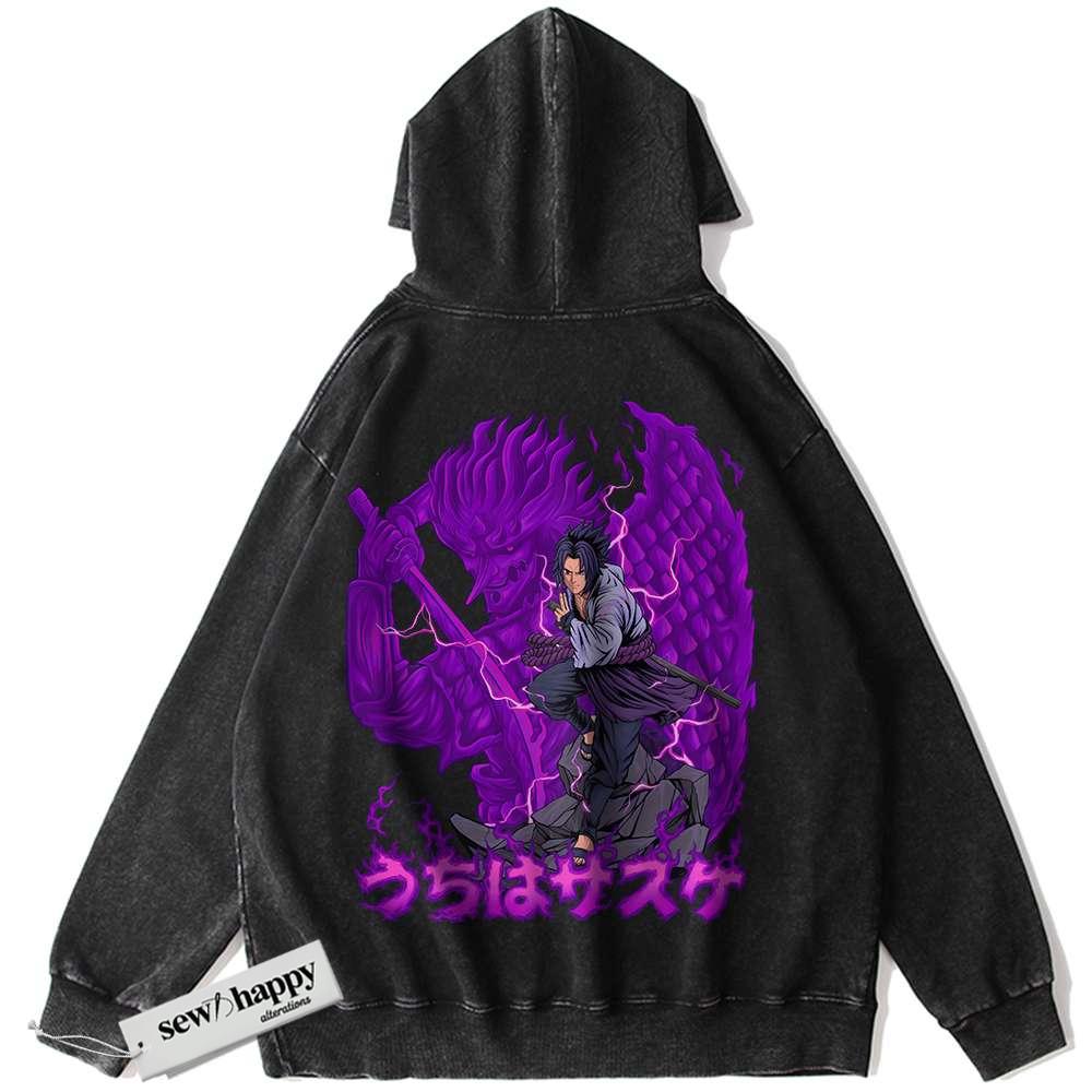 Wash Hoodie Sasuke Uchiha Hoodie, Naruto Hoodie, Anime Hoodie, Vintage Hoodie