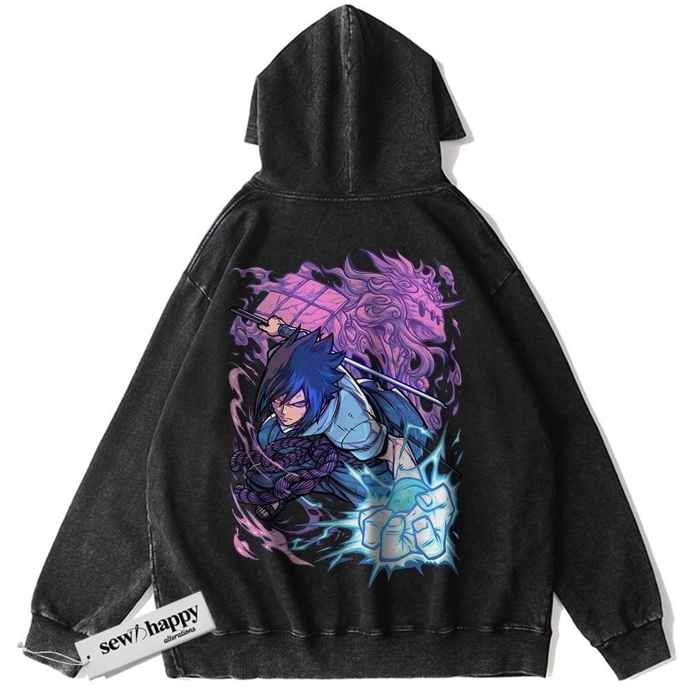 Wash Hoodie Sasuke Uchiha Hoodie, Naruto Hoodie, Anime Hoodie, Vintage Hoodie