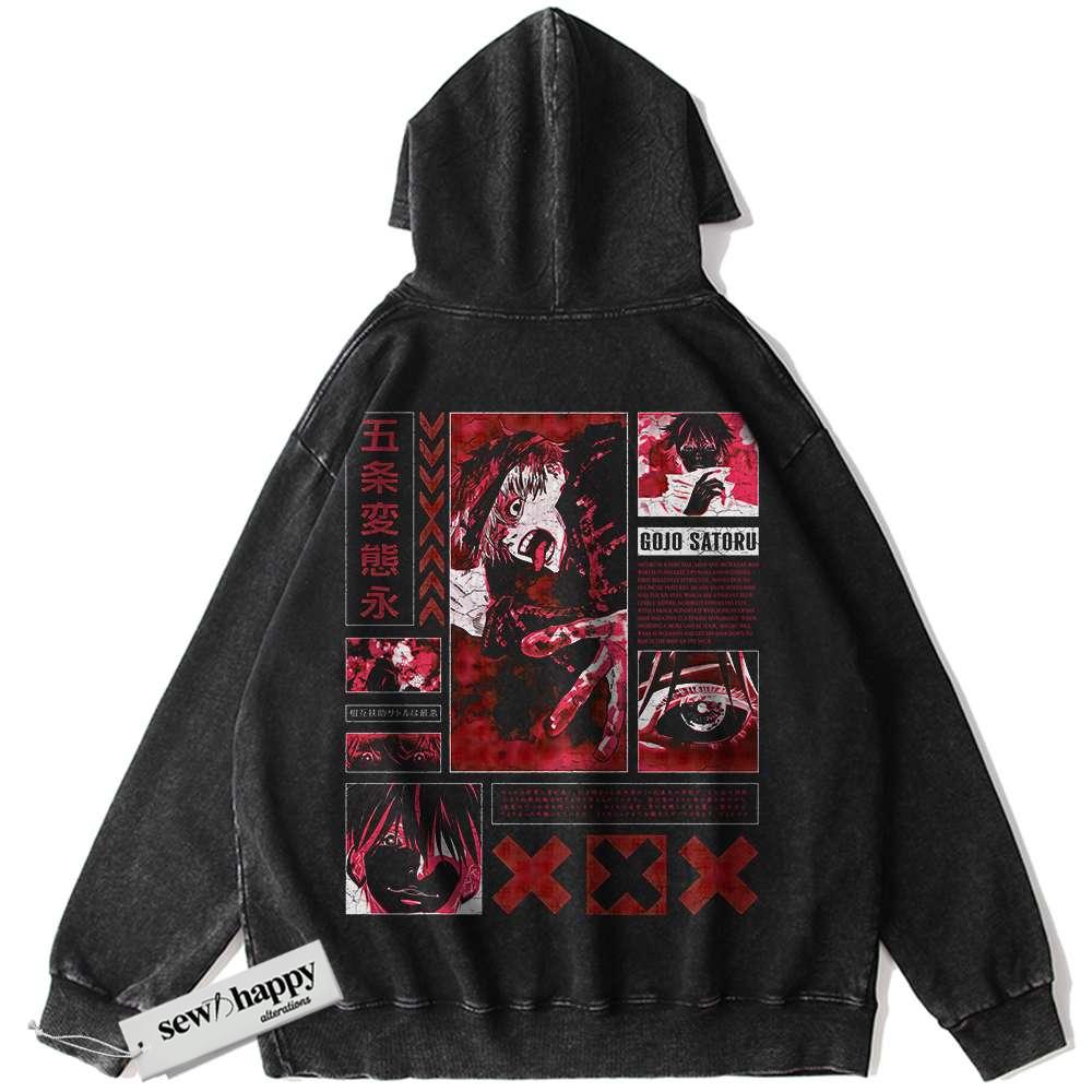 Wash Hoodie Satoru Gojo Hoodie, Jujutsu Kaisen Hoodie, Anime Hoodie, Vintage Hoodie