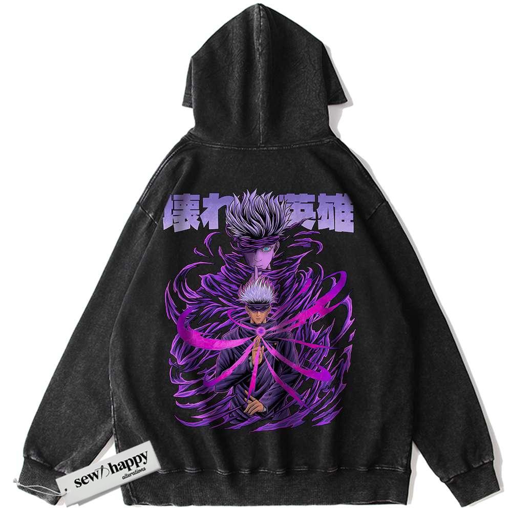 Wash Hoodie Satoru Gojo Hoodie, Jujutsu Kaisen Hoodie, Anime Hoodie, Vintage Hoodie