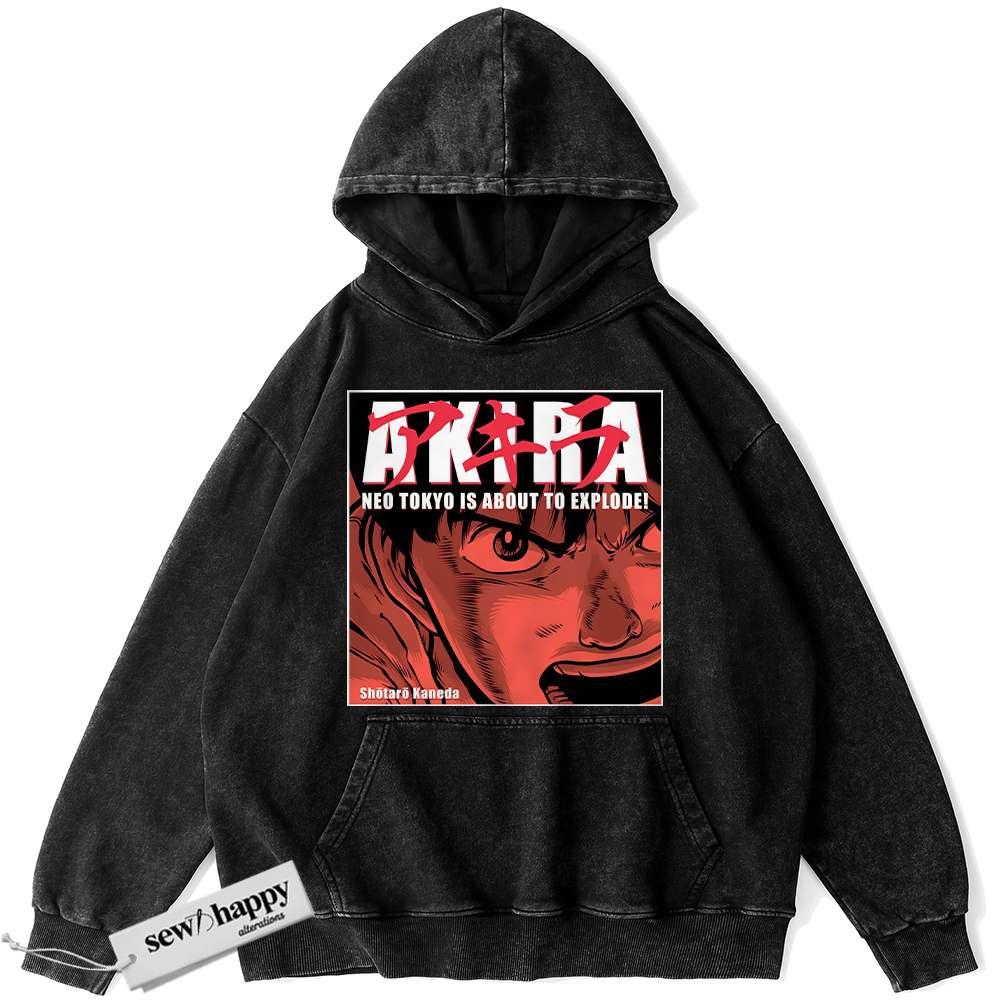 Wash Hoodie Shotaro Kaneda Hoodie, Akira Hoodie, Anime Hoodie, Vintage Hoodie