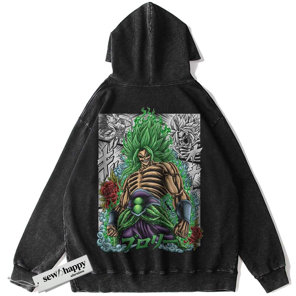 Wash Hoodie Skull Broly Hoodie, Dragon Ball Z Hoodie, DBZ Hoodie, Anime Hoodie, Vintage Hoodie