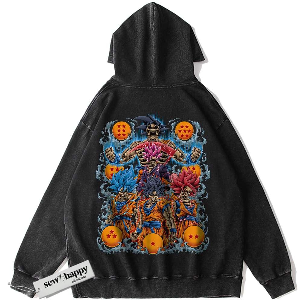 Wash Hoodie Skull Son Goku Hoodie, Dragon Ball Hoodie, DBZ Hoodie, Anime Hoodie, Vintage Hoodie