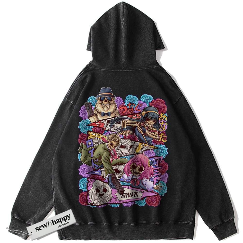 Wash Hoodie Skull Spy x Family Hoodie, Anime Hoodie, Vintage Hoodie
