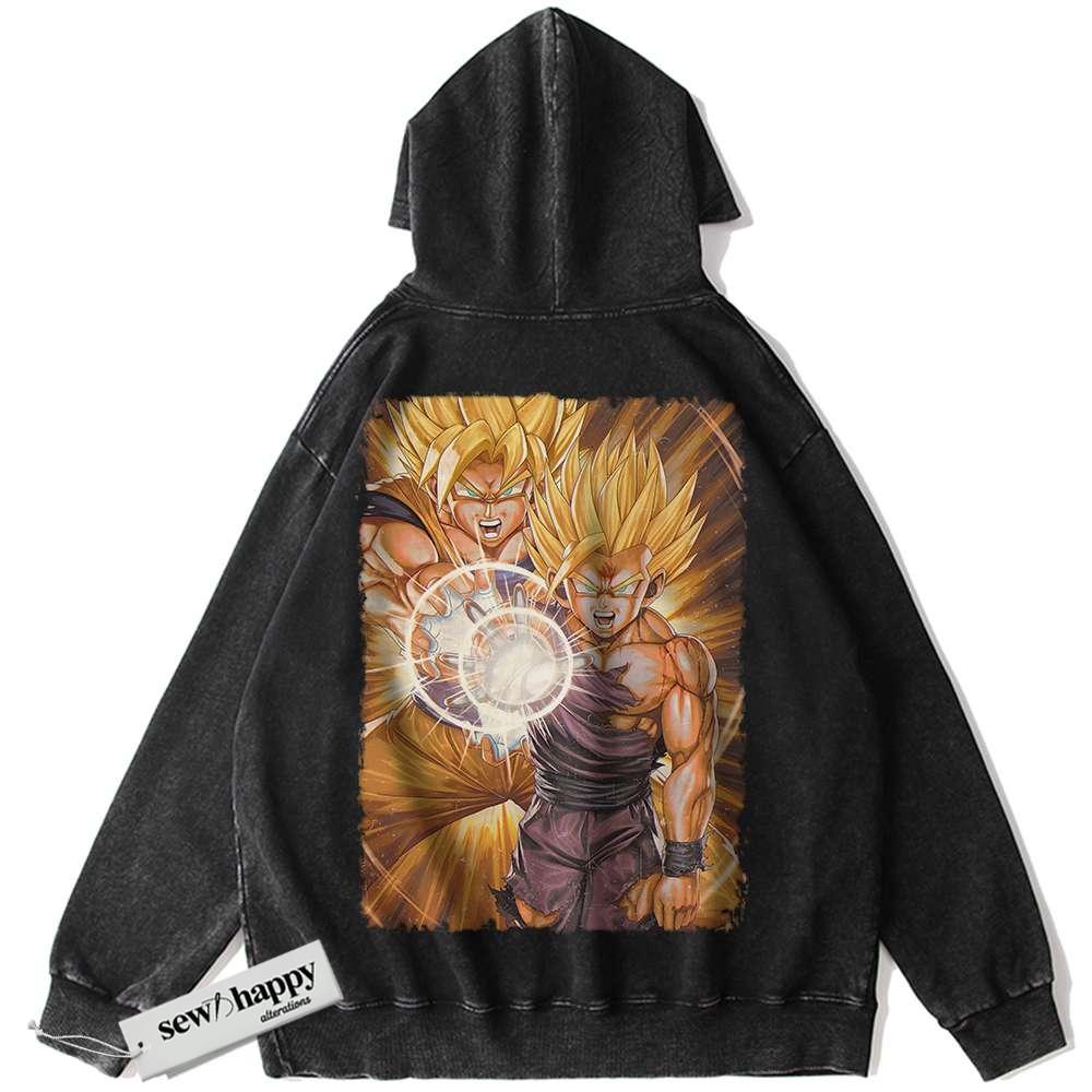 Wash Hoodie Son Goku and Gohan Hoodie, Dragon Ball Hoodie, Anime Hoodie, Vintage Hoodie