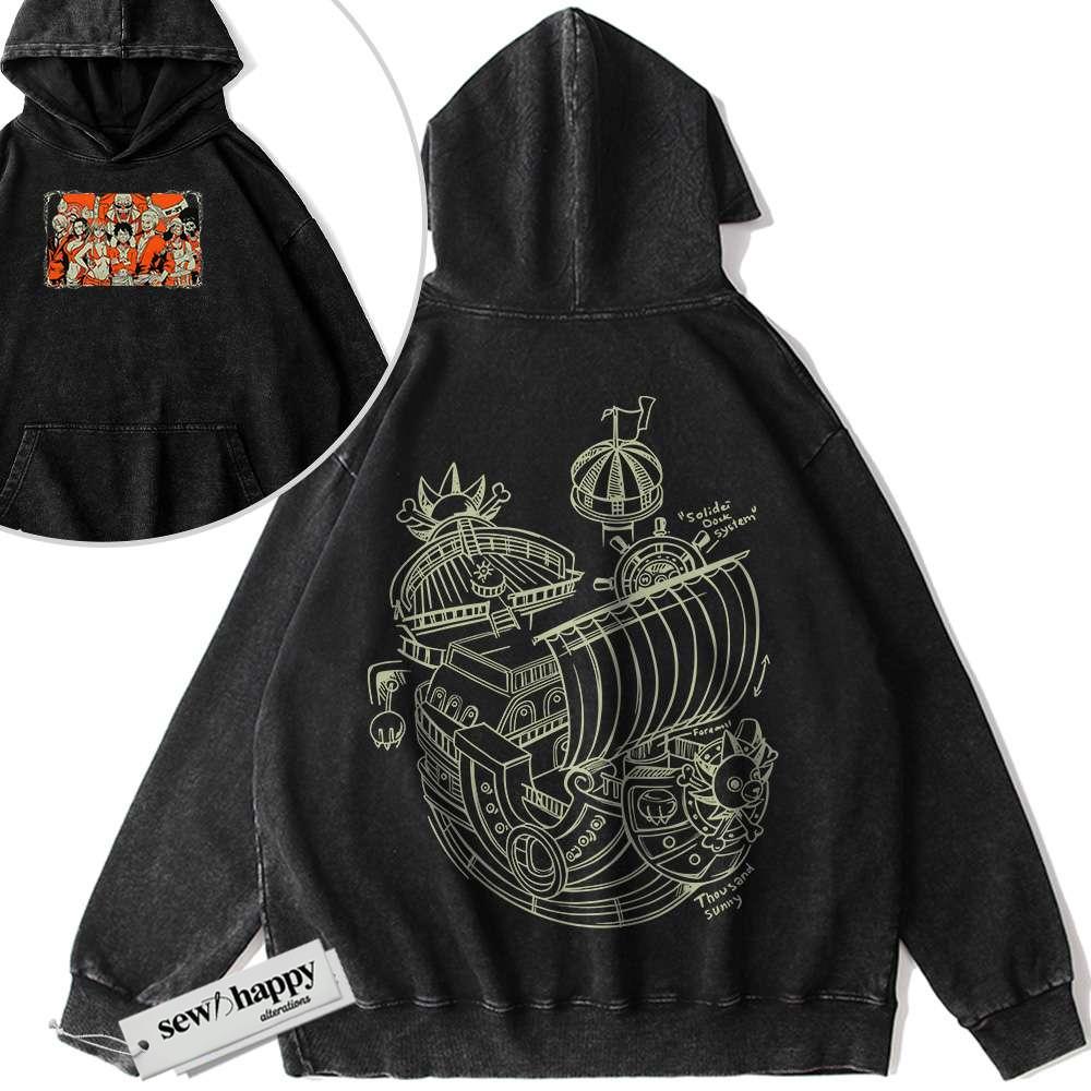 Wash Hoodie Straw Hat Pirates Hoodie, One Piece Hoodie, Anime Hoodie, Vintage Hoodie 2-Sided