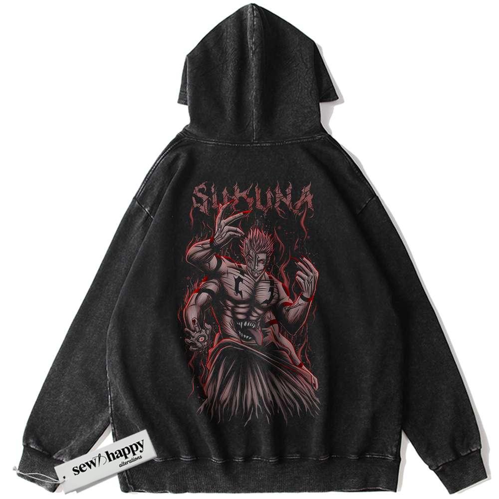 Wash Hoodie Sukuna Hoodie, Jujutsu Kaisen Hoodie, Anime Hoodie, Vintage Hoodie