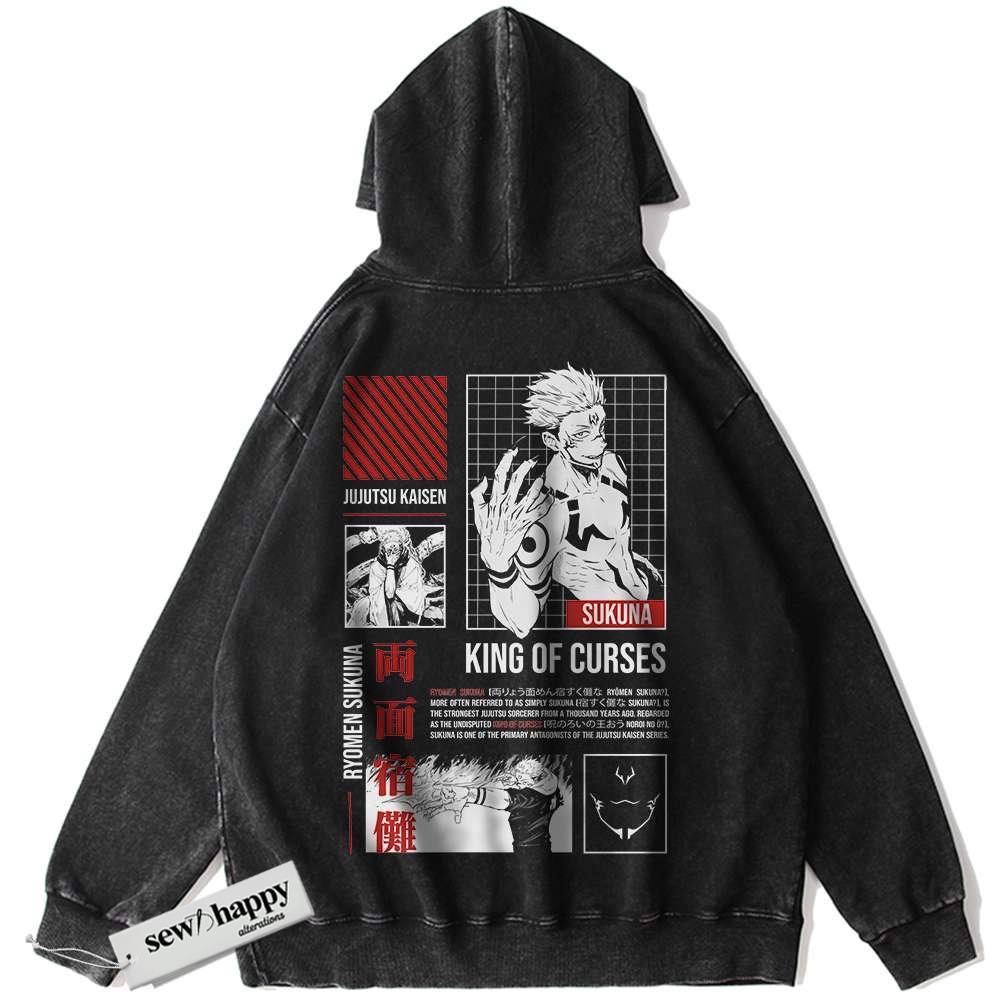 Wash Hoodie Sukuna Hoodie, Jujutsu Kaisen Hoodie, Anime Hoodie, Vintage Hoodie