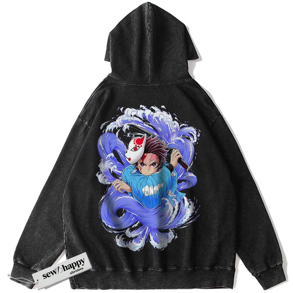 Wash Hoodie Tanjiro Kamado Hoodie, Demon Slayer Hoodie, Anime Hoodie, Vintage Hoodie