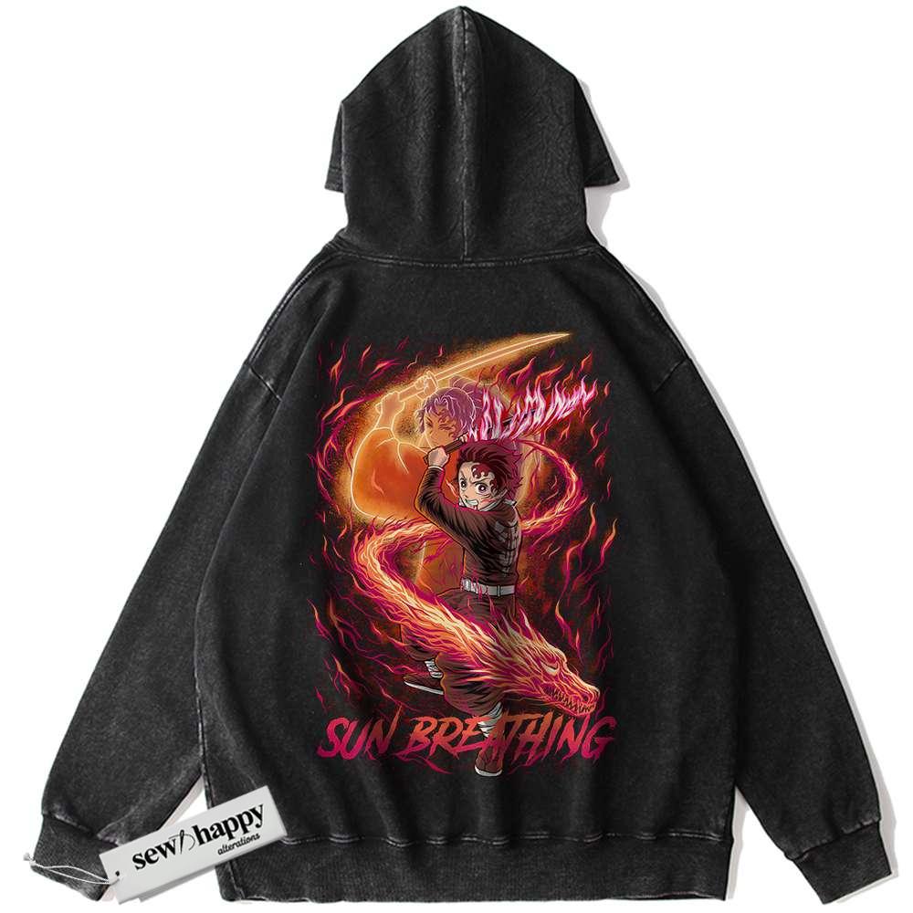 Wash Hoodie Tanjiro Kamado Hoodie, Demon Slayer Hoodie, Anime Hoodie, Vintage Hoodie